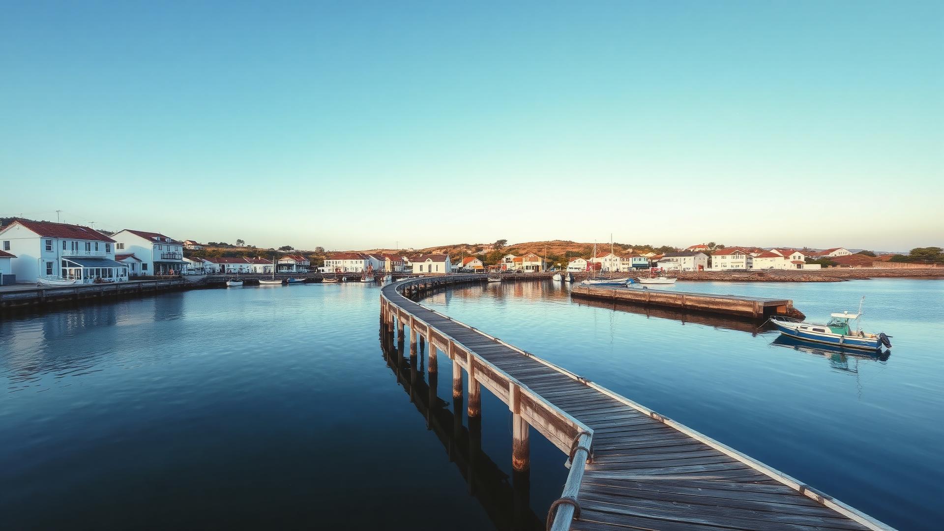 De haven en witte huizen van het vissersdorp Alvor