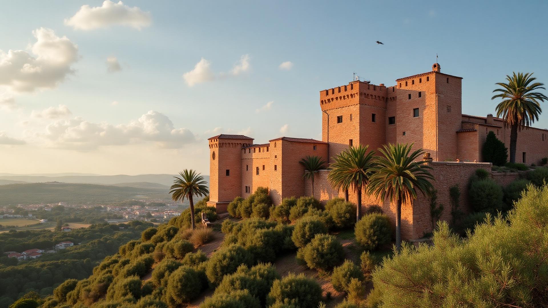 Het rode zandstenen Moorse kasteel van Silves boven de oude stad