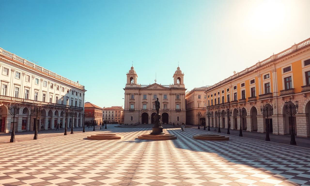 Het dambordplein Praça Marquês de Pombal in Vila Real de Santo António